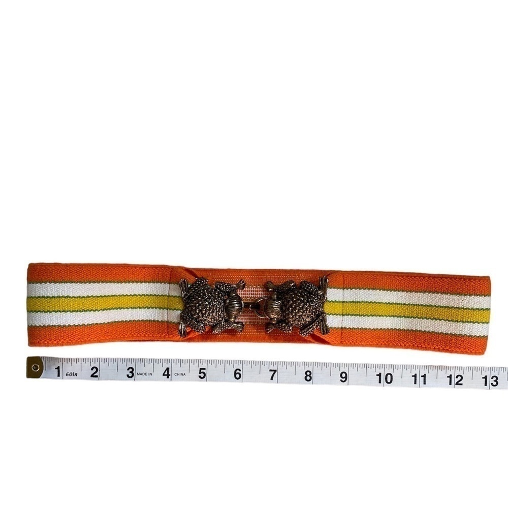 Vintage Statement Brass-tone Double Frog Hook Closure Stretch Waist Belt Small - Picture 5 of 10